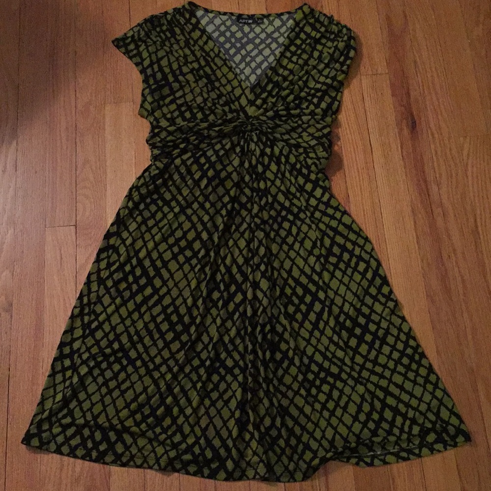 Green and black A-line dress
